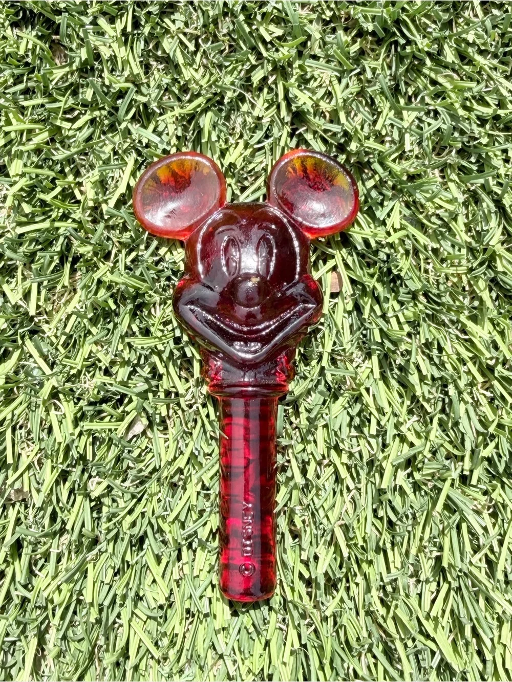 Vintage Mickey Head - Disney - Glass Bottle Stopper - Red Amberina